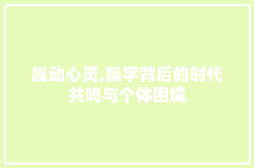 躁动心灵,躁字背后的时代共鸣与个体困境