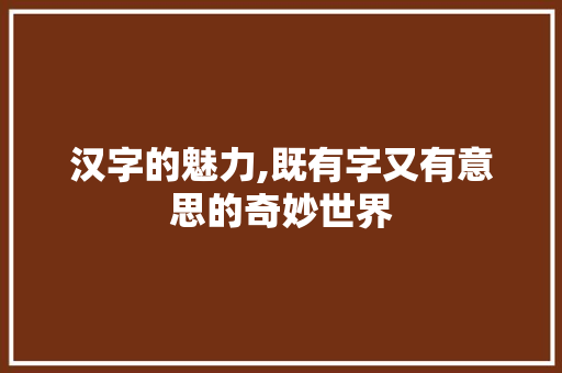 汉字的魅力,既有字又有意思的奇妙世界