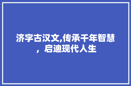济字古汉文,传承千年智慧，启迪现代人生
