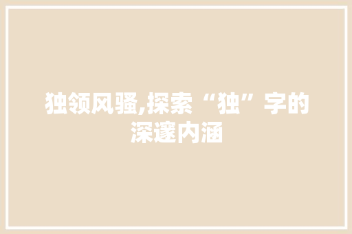 独领风骚,探索“独”字的深邃内涵