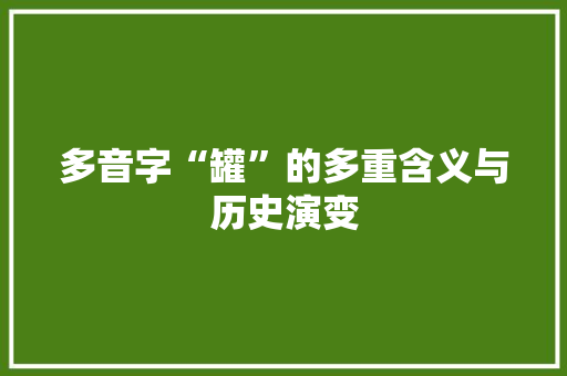 多音字“罐”的多重含义与历史演变