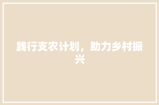 践行支农计划，助力乡村振兴