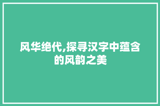 风华绝代,探寻汉字中蕴含的风韵之美