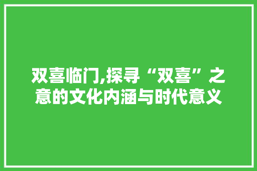 双喜临门,探寻“双喜”之意的文化内涵与时代意义