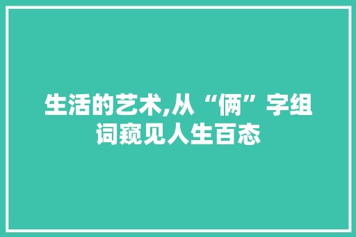 生活的艺术,从“俩”字组词窥见人生百态