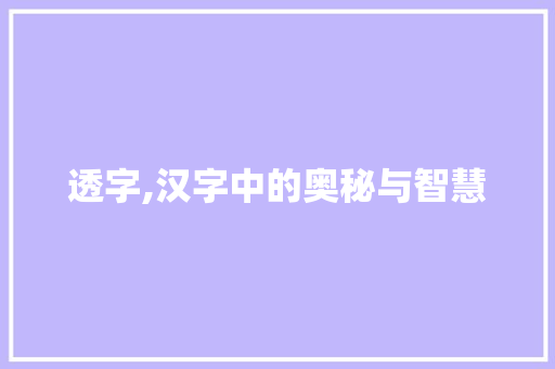 透字,汉字中的奥秘与智慧