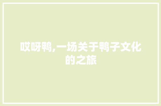 哎呀鸭,一场关于鸭子文化的之旅