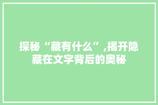 探秘“藏有什么”,揭开隐藏在文字背后的奥秘