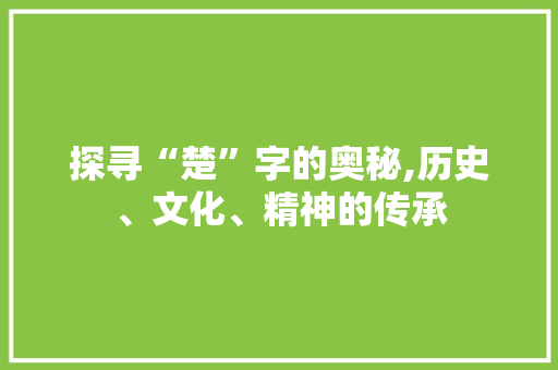 探寻“楚”字的奥秘,历史、文化、精神的传承
