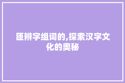 匝辨字组词的,探索汉字文化的奥秘 范文资源
