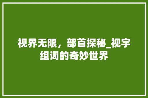 视界无限，部首探秘_视字组词的奇妙世界