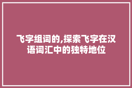 飞字组词的,探索飞字在汉语词汇中的独特地位 商业计划书范文
