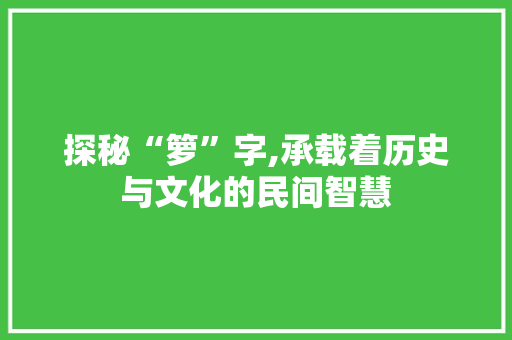 探秘“箩”字,承载着历史与文化的民间智慧 范文资源