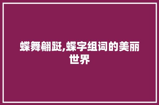 蝶舞翩跹,蝶字组词的美丽世界