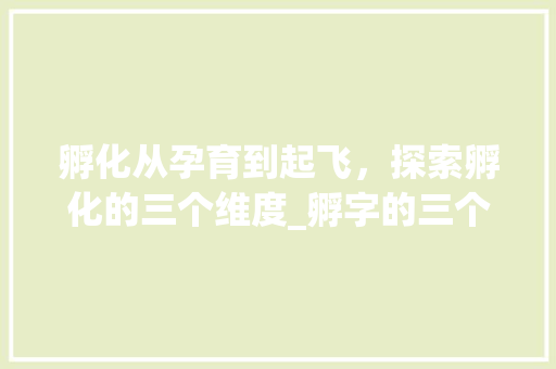 孵化从孕育到起飞，探索孵化的三个维度_孵字的三个基本意思 范文资源