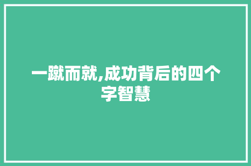 一蹴而就,成功背后的四个字智慧