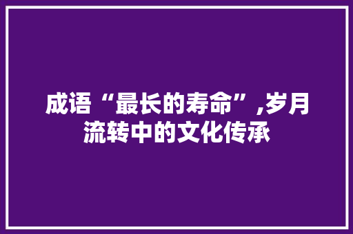 成语“最长的寿命”,岁月流转中的文化传承