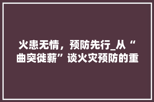 火患无情，预防先行_从“曲突徙薪”谈火灾预防的重要性