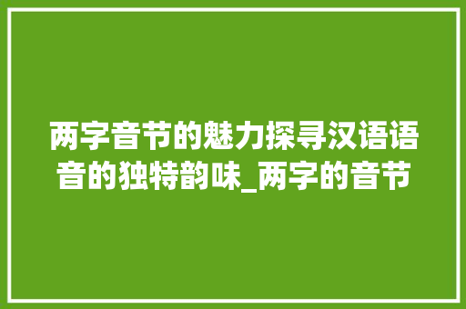 两字音节的魅力探寻汉语语音的独特韵味_两字的音节什么意思啊