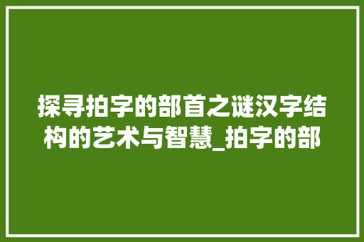 探寻拍字的部首之谜汉字结构的艺术与智慧_拍字的部首是什么意思 商业计划书范文