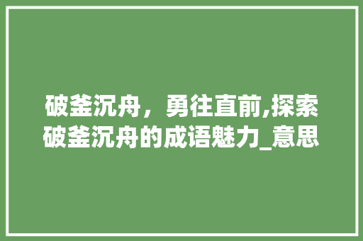 破釜沉舟，勇往直前,探索破釜沉舟的成语魅力_意思只有四个字的成语 范文精选网