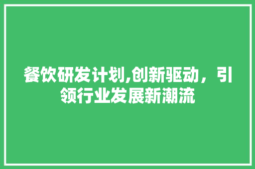 餐饮研发计划,创新驱动，引领行业发展新潮流