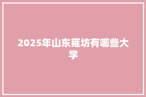 2025年山东雍坊有哪些大学 优秀范文
