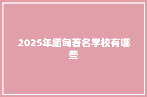 2025年缅甸著名学校有哪些 职场应用