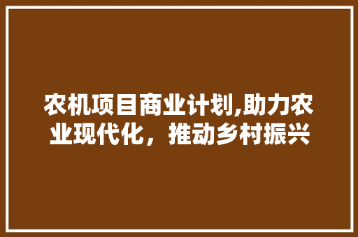 农机项目商业计划,助力农业现代化，推动乡村振兴 商业计划书范文