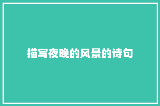 描写夜晚的风景的诗句 优秀范文