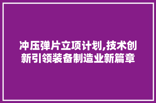 冲压弹片立项计划,技术创新引领装备制造业新篇章