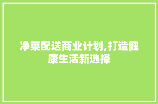 净菜配送商业计划,打造健康生活新选择