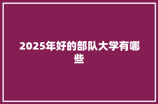 2025年好的部队大学有哪些