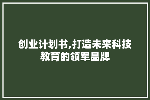 创业计划书,打造未来科技教育的领军品牌