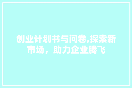 创业计划书与问卷,探索新市场，助力企业腾飞