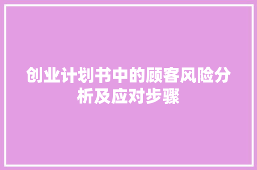 创业计划书中的顾客风险分析及应对步骤
