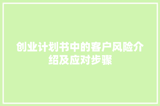创业计划书中的客户风险介绍及应对步骤
