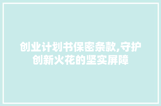 创业计划书保密条款,守护创新火花的坚实屏障