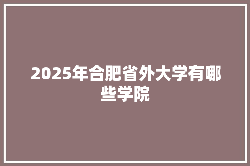 2025年合肥省外大学有哪些学院