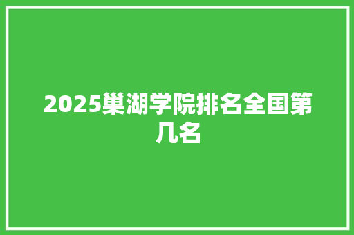 2025巢湖学院排名全国第几名