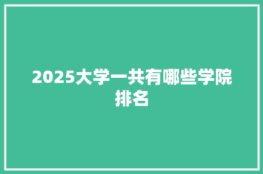 2025大学一共有哪些学院排名