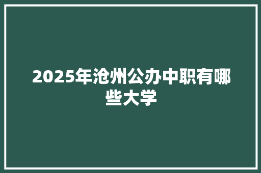 2025年沧州公办中职有哪些大学