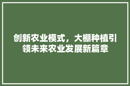 创新农业模式，大棚种植引领未来农业发展新篇章
